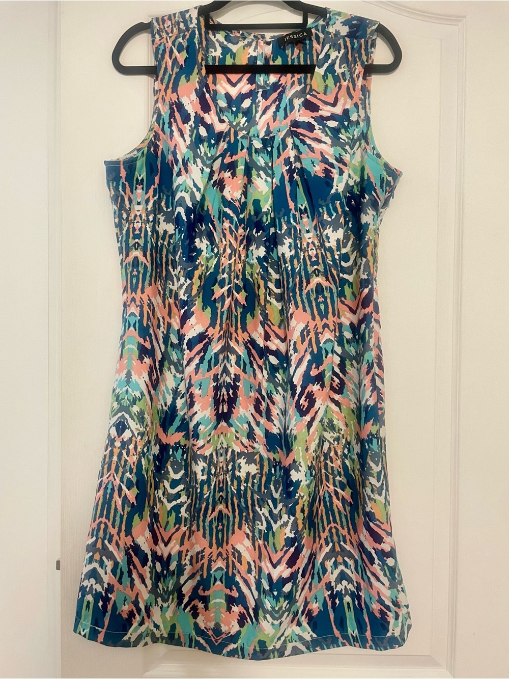 Jessica Multicolor Sleeveless Abstract Print Dress, Size Large